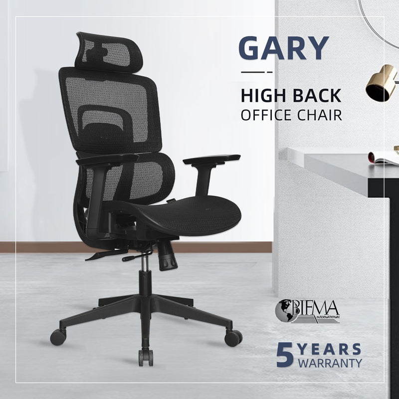 Gary Office Chair Ergonomic Chair Executive Mesh High back Chair - HMZ-OC-HB-GARY-BK+BK
