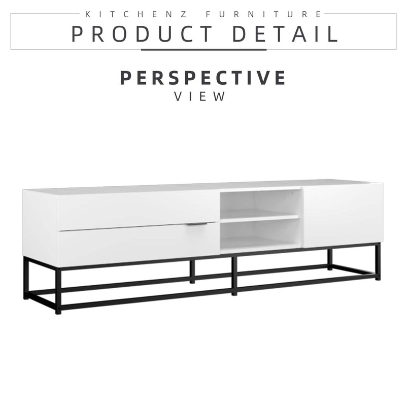 (EM) 6FT Neva Series TV Cabinet / TV Rack / TV Console with Black Metal Leg-HMZ-FN-TC-N1800-WT