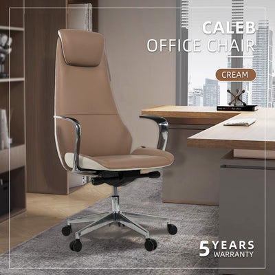 Caleb Office Chair Executive Chair High Back Chair Kerusi Pejabat PU Leather Cream/Brown - HB-CALEB-BN/CR