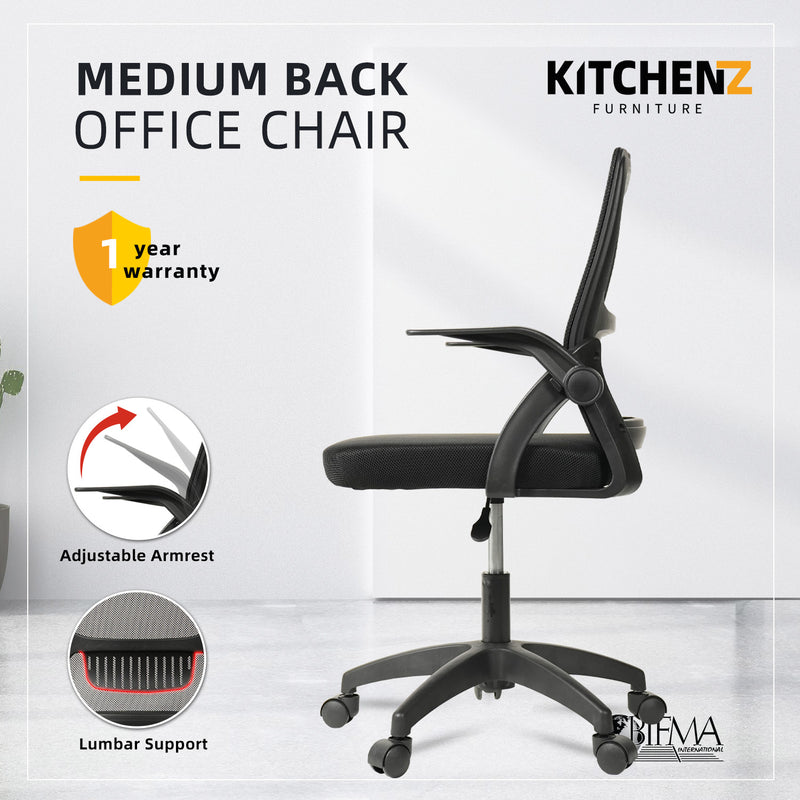 (EM) High Back / Medium Back Office Chair Ergonomic Chair Executive Mesh High back Leg Rest / Medium Back Chair - Black