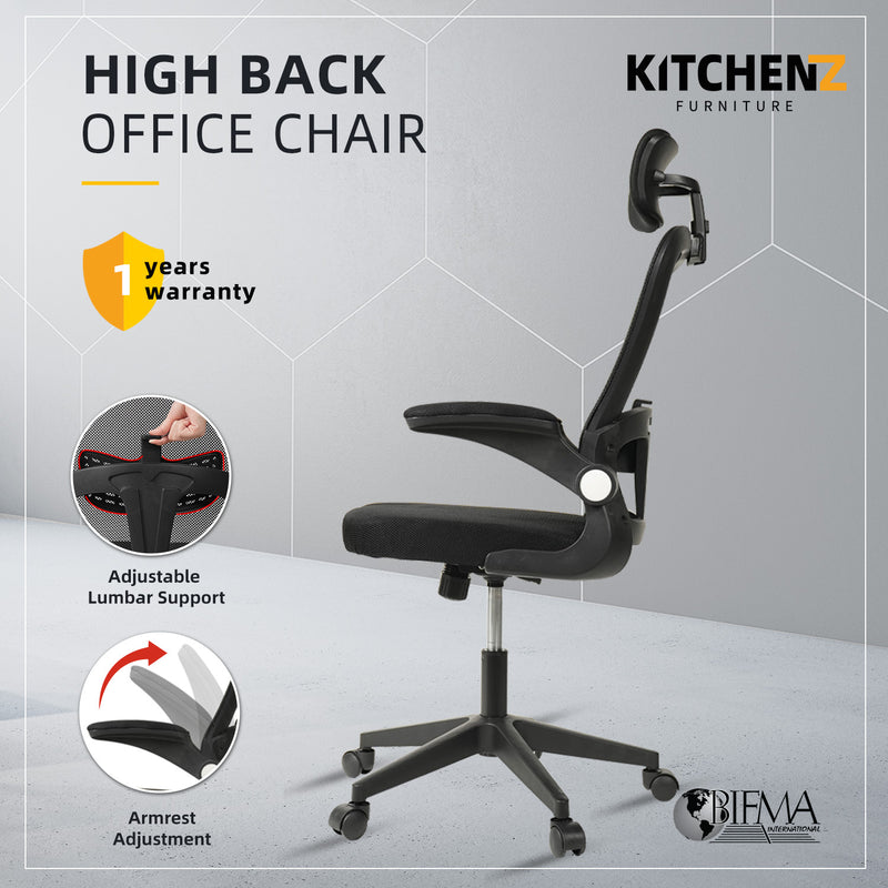 KitchenZ Office Chair Ergonomic Chair Executive Mesh High back / Medium Back Chair - Black