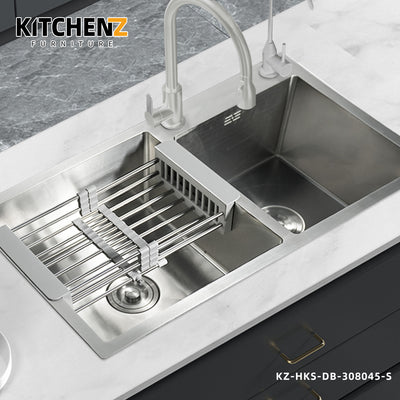 SUS304 Stainless Steel Handmade Double Bowl Kitchen Sink-KZ-HKS-DB-308045-S