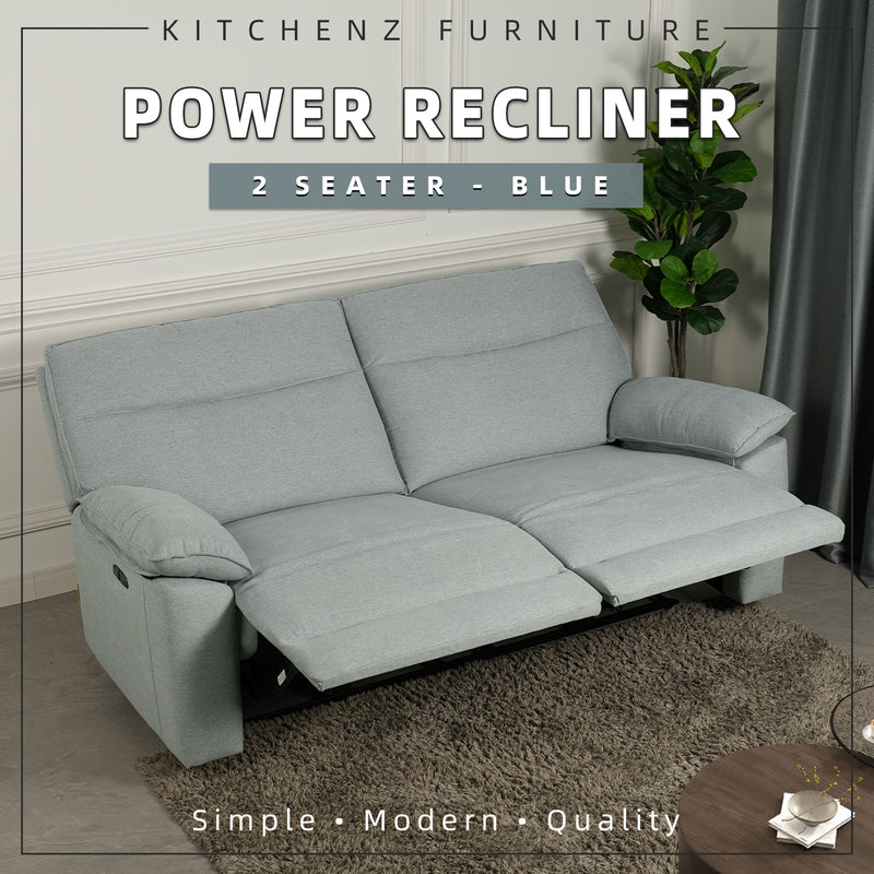 6.5FT 2 Seater Power Recliner Linen Fabric Sofa Electrical Recliner Sofa Bed / Blue- HMZ-FN-SF-50857