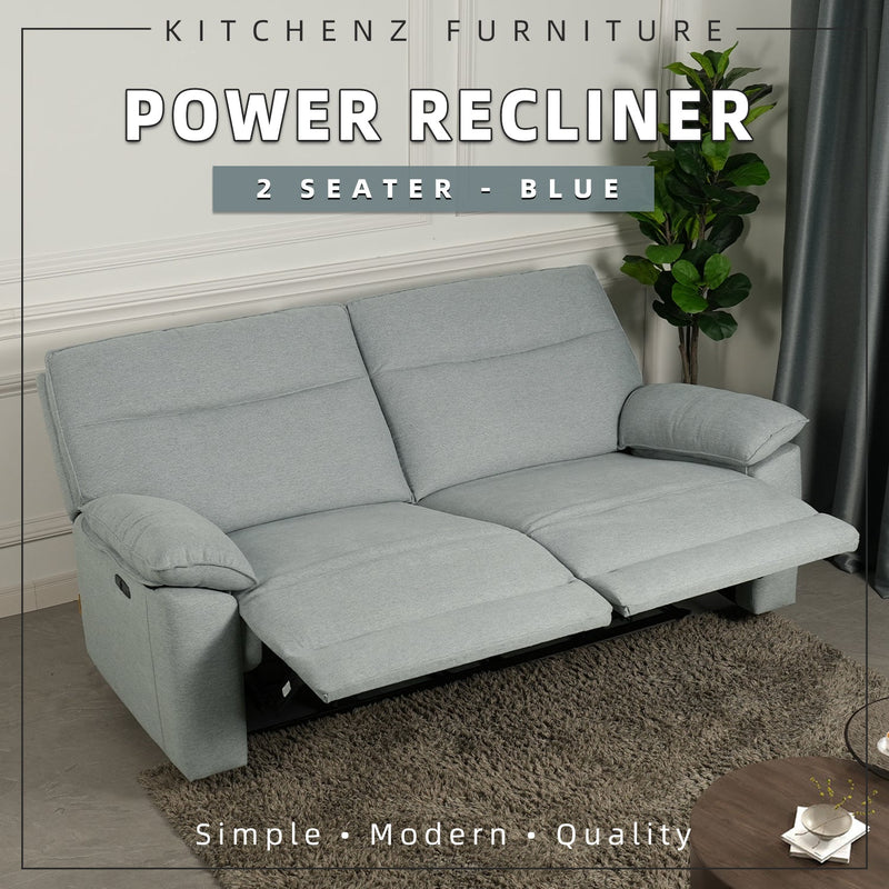 [PERFECT COMBO 3in1] - FREE SHIPPING 6.5FT 2 Seater Linen Fabric Power Recliner Sofa Bed Coffee Table Free Gift 3-Tier Trolley Rack Living Room Combo Set - 50857-BL+2905-WT+3TIER-WT