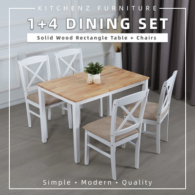(EM) 4 People Seater Dining Set with 1 Table Solid Wood 4 Chairs - Dining Set (1+4)