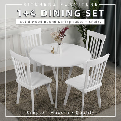 (FREE Shipping) 4 Seater MateoR Solid Wood Dining Set Round Table + 4 Chairs-MateoR-WT
