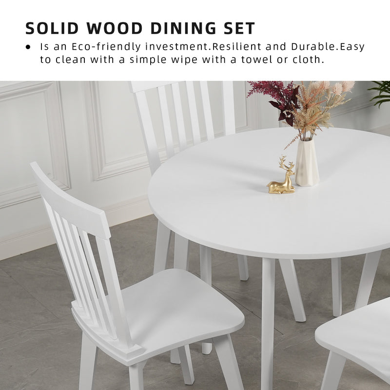 (EM) 4 Seater MateoR Solid Wood Dining Set Round Table + 4 Chairs-MateoR-WT