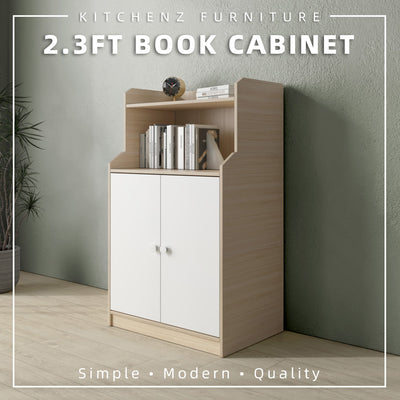 (EM) 2.3FT Open Storage 2 Doors Book Cabinet Bookshelf Bookcase Natural Oak+White - HMZ-FN-BC-2727