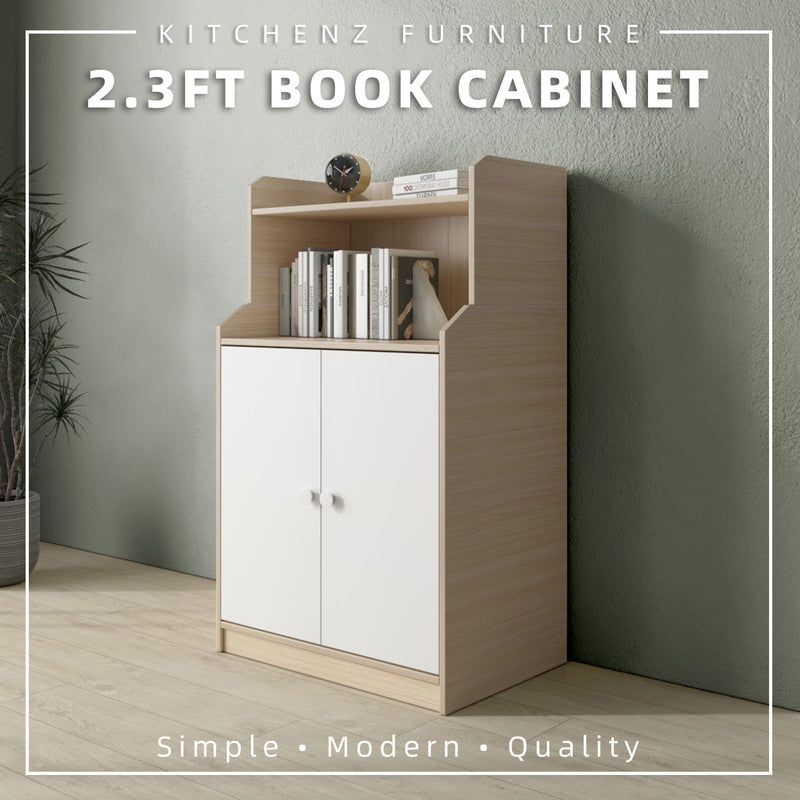 2.3FT Open Storage 2 Doors Book Cabinet Bookshelf Bookcase Natural Oak+White - HMZ-FN-BC-2727