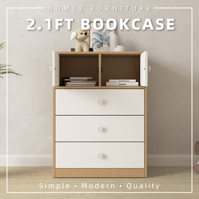 2.3FT Open Storage 2 Doors Book Cabinet Bookshelf Bookcase Natural Oak+White - BC-2727/BC-2729