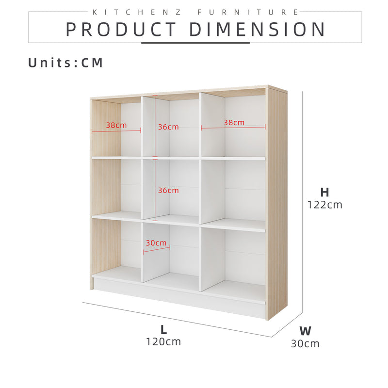 (EM) 9 Compartments Book Shelves Premium Wooden Book Cabinet / Bookcase Book Shelf-HMZ-FN-BS-1002