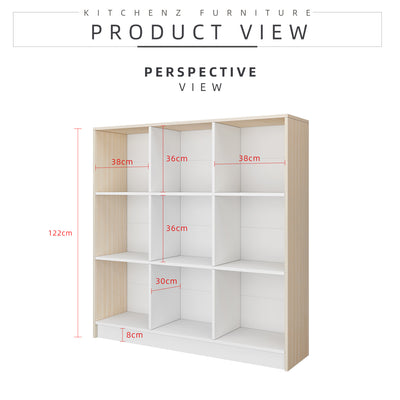 (EM) 9 Compartments Book Shelves Premium Wooden Book Cabinet / Bookcase Book Shelf-HMZ-FN-BS-1002