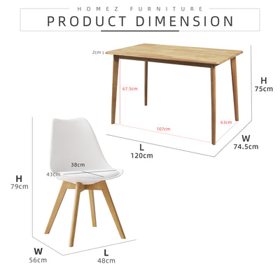 (FREE Shipping) 4 Seater Modern Solid Wood Dining Set with 1 Table and 4 Chairs / Windsor Chair / Eames Chair With Cushion
