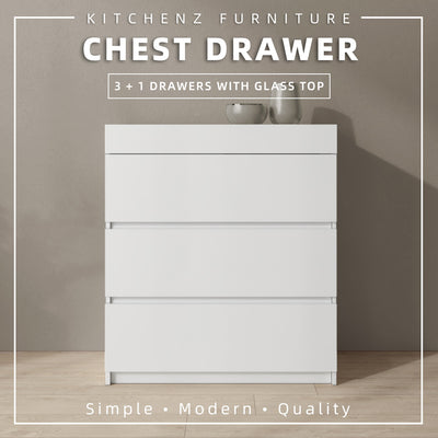 4/5 Layers Chest Drawer with Door & Large Top Glass Display White/Natural Oak/Dark Brown - 7006/7026/7076