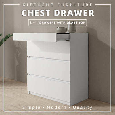 4/5 Layers Chest Drawer with Door & Large Top Glass Display White/Natural Oak/Dark Brown - 7006/7026/7076