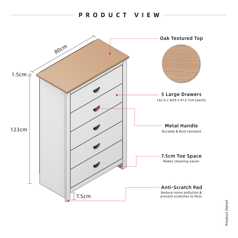 3FT 5-Tier Chest Drawer (Height 125cm) - CD-7712