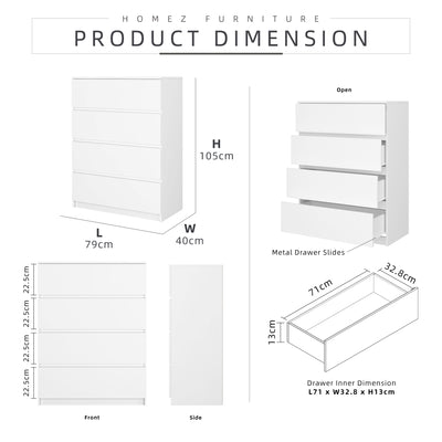 2.6FT Alona Series 4 Layer Full Melamine Chest Drawer - HMZ-FN-CD-M7901-WT