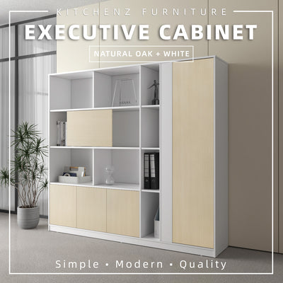 (FREE Shipping) 6.5FT Full Melamine File Cabinet / Executive Home / Office Cabinet with Coat Hanger & Open Shelves - CK1005/CE1006