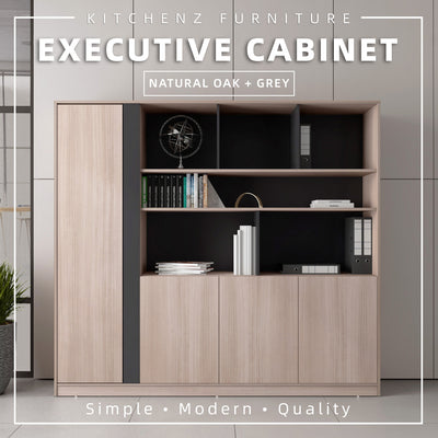(FREE Shipping) 6.5FT Full Melamine File Cabinet / Executive Home / Office Cabinet with Coat Hanger & Open Shelves - CK1005/CE1006