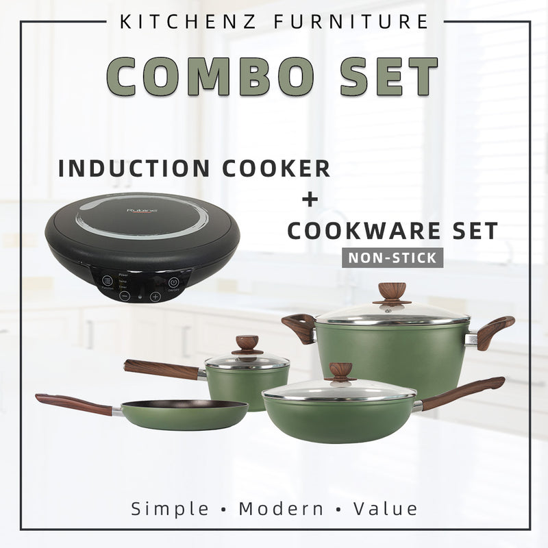 [COMBO] Rubine Electric Ceramic Induction Cooker - RIH-ENSO-BL + Cookware Set of 7 Non-Stick 4.5mm / German Ernesto 5 Layer with Lids