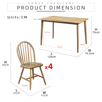 (FREE Shipping) 4 Seater Modern Solid Wood Dining Set with 1 Table and 4 Chairs / Windsor Chair / Eames Chair With Cushion