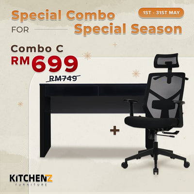 [MAY SPECIAL COMBO] High Back Office Chair Adjustable 4FT Writting Table LED Open Storage with Drawers