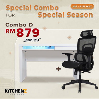 [SPECIAL OFFICE COMBO] High Back Office Chair Adjustable 4FT Writing Table LED Open Storage with Drawers