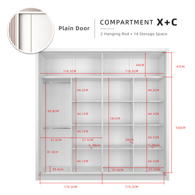 [FREE Shipping & FREE Installation] 8x8FT Full Melamine Gold Frame Anti Jump Sliding Wardrobe Almari Baju