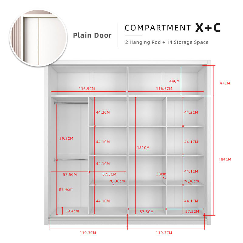 [FREE Shipping & FREE Installation] 8x8FT Full Melamine Gold Frame Anti Jump Sliding Wardrobe Almari Baju