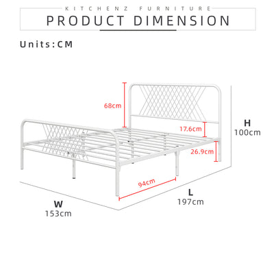 Queen Size Metal Bed Frame Powder Coated Metal - 3VED902F/0022/0025/0026/0027/0028