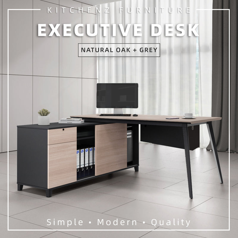 6FT/5.2FT Executive Home Office Desk Open Storage Lockable Drawer Full Melamine - DB1816/DE2016