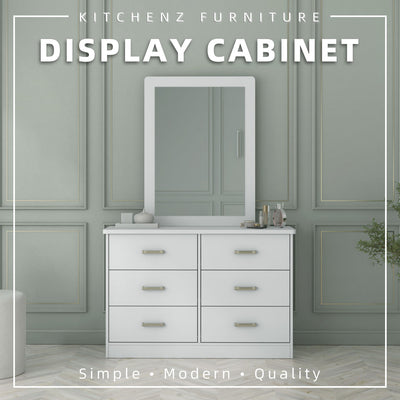 (EM) 4FT Oliver Series Display Cabinet White Classic Modern Design with Mirror Make up Table / Meja Solek - HMZ-FN-DC-O1200-WT