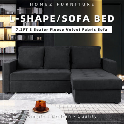 (FREE Shipping) 7.2FT L-Shape 3 Seater Fleece Velvet Fabric Sofa / Sofa Bed-HMZ-FN-SF-S2816