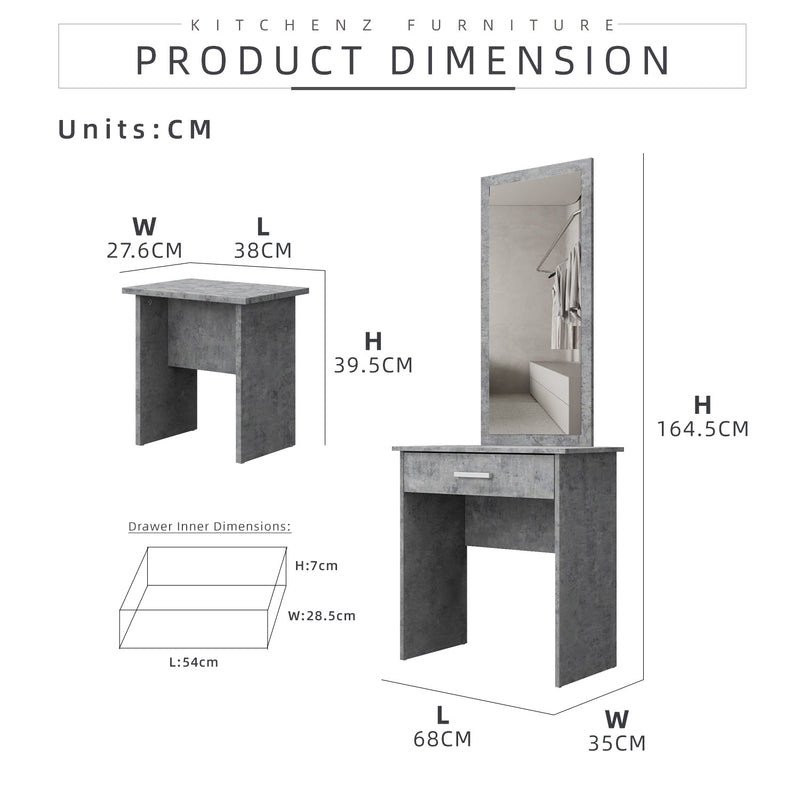 4FT x 6FT Alian Sliding Wardrobe Set / Side Table / Dressing Table - HMZ-FN-WD-3238-GY-SET