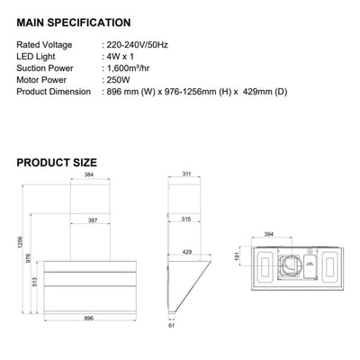 (FREE Shipping) Elba 2 Burners Combo Set with Hood 5Kw Safety Valve Built-in Stainless Steel Hob / Full Premium Stainless Steel - EBH-M8962-SS FREE Gift