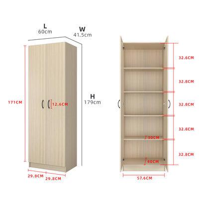 2FT 2 Door Wardrobe Solid Board with 5 Shelves / Removable Shelves-HMZ-FN-WD-6002