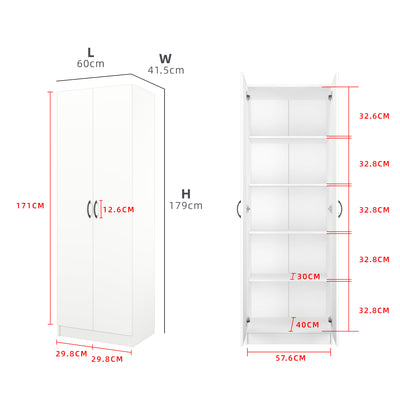 2FT 2 Door Wardrobe Solid Board with 5 Shelves / Removable Shelves-HMZ-FN-WD-6002