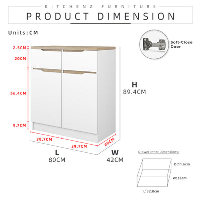 (EM) [FREE Shipping] 2.6FT Sinowa Series Full Melamine Kitchen Cabinets Base Unit  / Kitchen Storage-HMZ-KBC-M9285-LH+WT