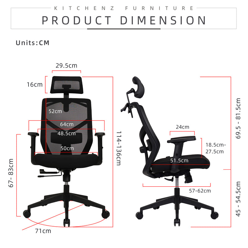 [MAY SPECIAL COMBO] High Back Office Chair Adjustable 4FT Writting Table LED Open Storage with Drawers