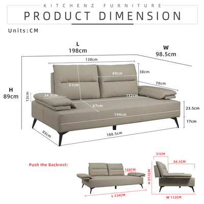 [HARI MALAYSIA FREE SHIPPING COMBO] 6.4FT 2 Seater Pet Friendly Sofa Coffee Table Free Gift 3-Tier Trolley Rack Living Room Combo Set - 8655-LGY/DGY+2905-WT+3TIER-WT