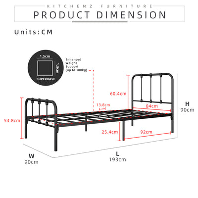 (EM) 3V Single Size Super Base Metal Bed Frame Super Base Powder Coated - 0017V2