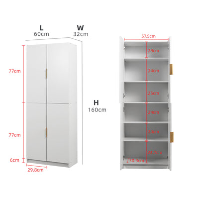 1.9FT Luca Series 4 Door Shoe Cabinet Gold Handle Storage Kabinet Rak Kasut-HMZ-FN-SR-3941-WT+GD