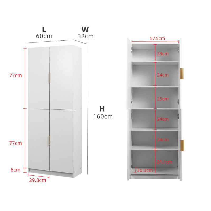 1.9FT Luca Series 4 Door Shoe Cabinet Gold Handle Storage Kabinet Rak Kasut-HMZ-FN-SR-3941-WT+GD