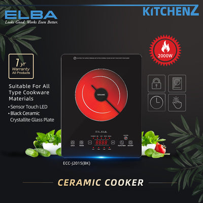 (EM) Elba 2000W Ceramic Cooker Suitable For All Type Cookware Materials / Steamboat / BBQ / Soup - ECC-J2015(BK)