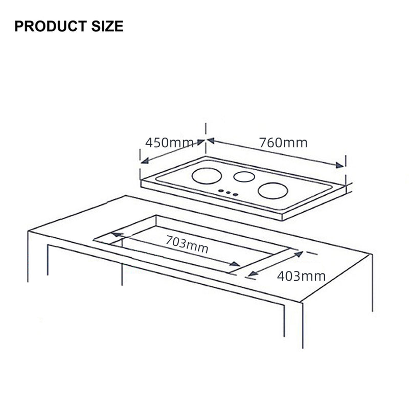 (FREE Shipping) Elba 3 Burners Tempered Glass Stove Combo Set with Hood 5Kw Safety Valve Built-in - EGH-K8843G(BK)