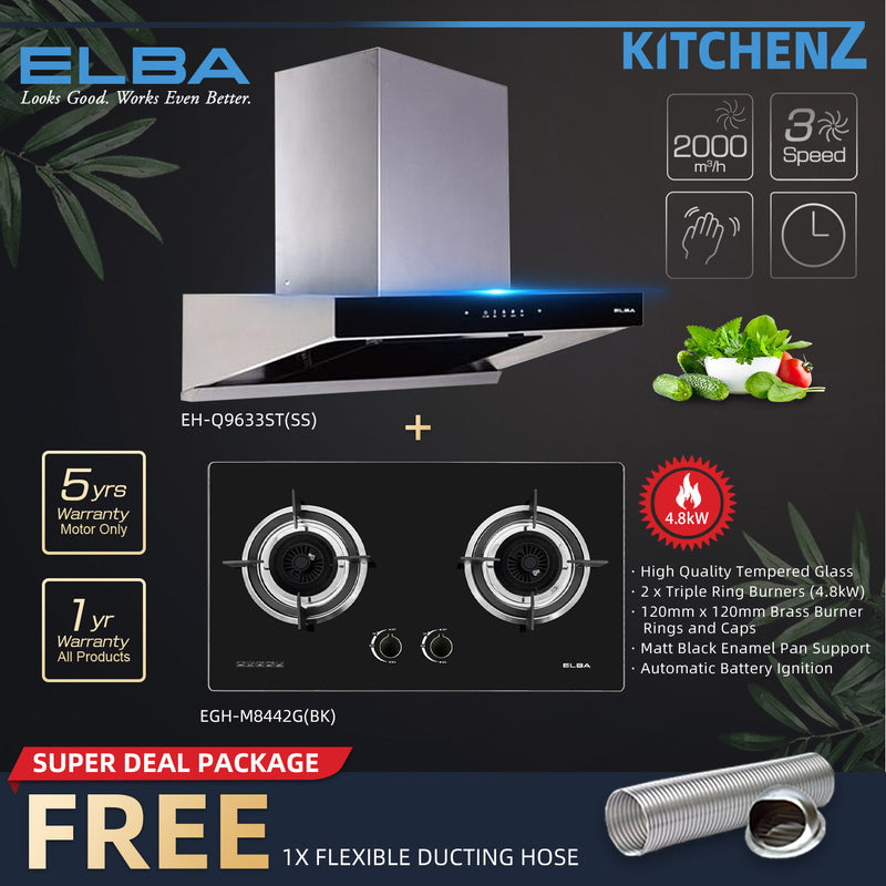 (FREE Shipping) Elba Designer Hood With EGH-M8442G(BK) Combo Set