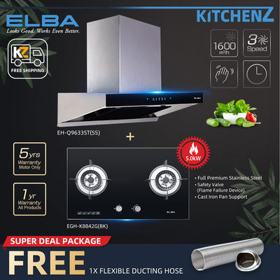 (FREE Shipping) Elba Designer Hood With EGH-K8842G(BK) Combo Set