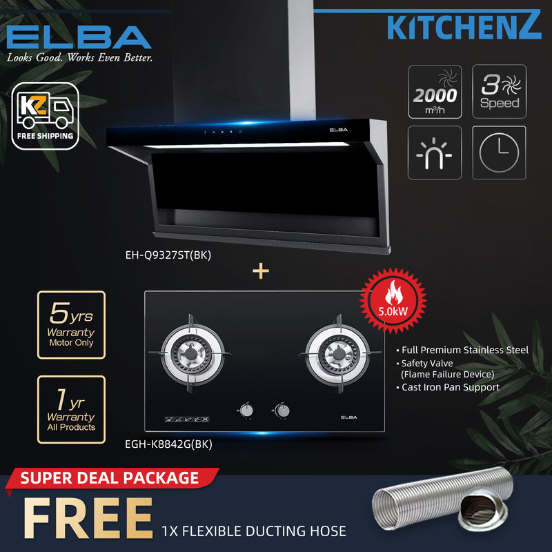 (FREE Shipping) Elba 5.0kW Tempered Glass 2 Burner Built-in Hob  - EGH-K8842GBK