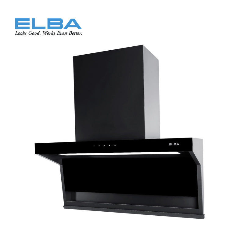 (FREE Shipping) Elba DESIGNER HOOD 1400 m³/hr INFINITO - EH-J9088-SS + 4.8Kw 2 Burner Built-in Glass Stove - EGH-M8442G(BK) FREE Gift