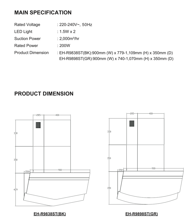 (FREE Shipping) Elba Designer Hood With EGH-K8842G(BK) Combo Set